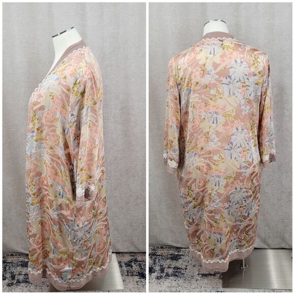 Upcycled Tie Front Burnout Duster Longline Long Sleeves - Picture 3 of 14